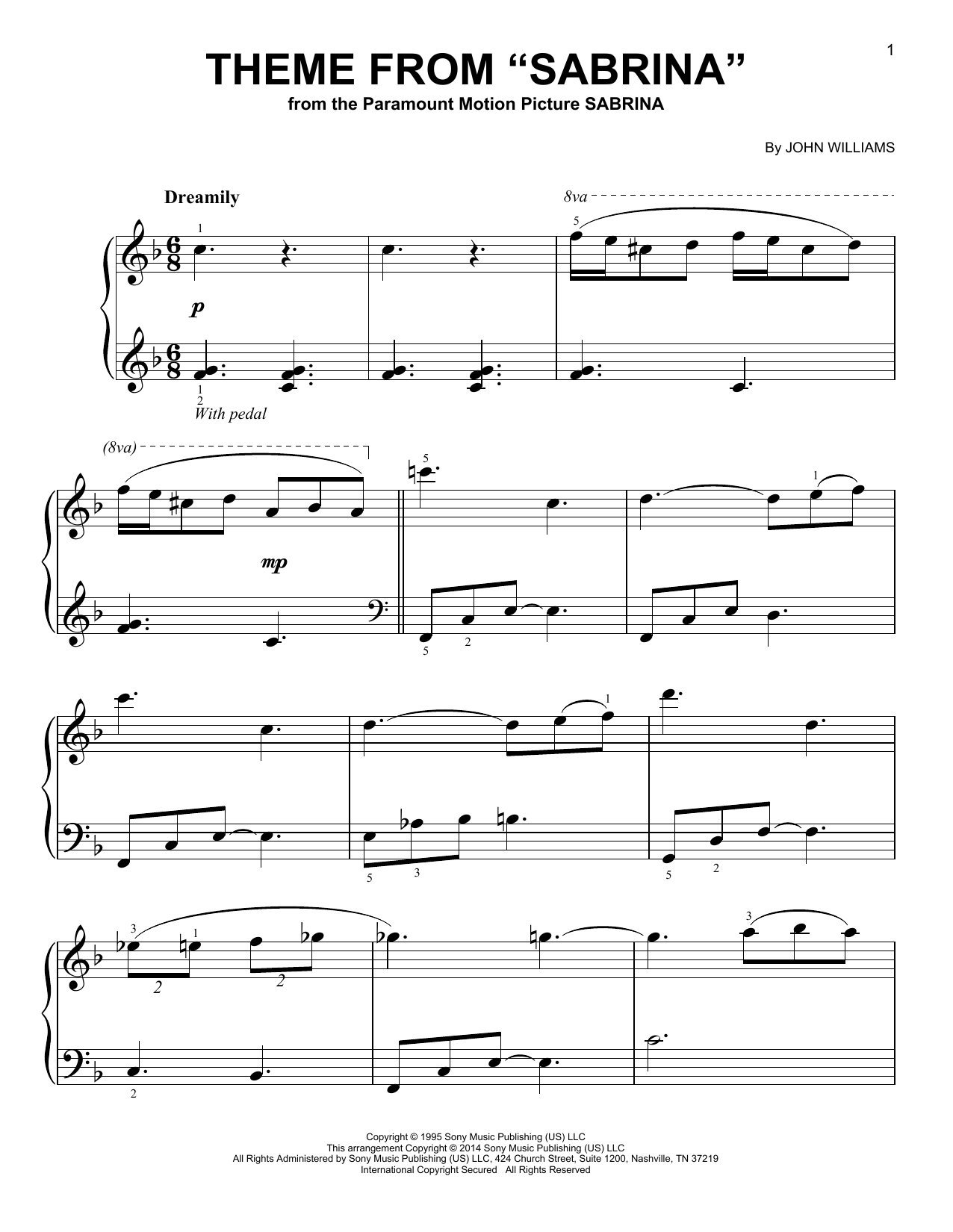 John Williams Theme from Sabrina sheet music notes and chords. Download Printable PDF.