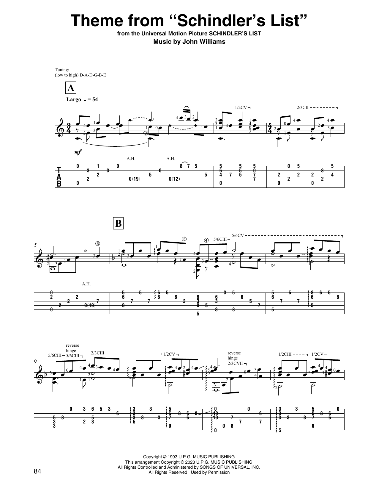 John Williams Theme from Schindler's List (arr. David Jaggs) sheet music notes and chords. Download Printable PDF.