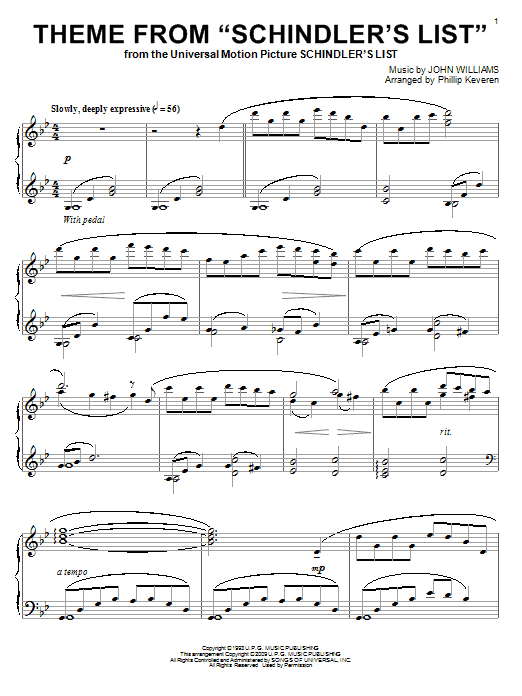 John Williams Theme from Schindler's List sheet music notes and chords. Download Printable PDF.