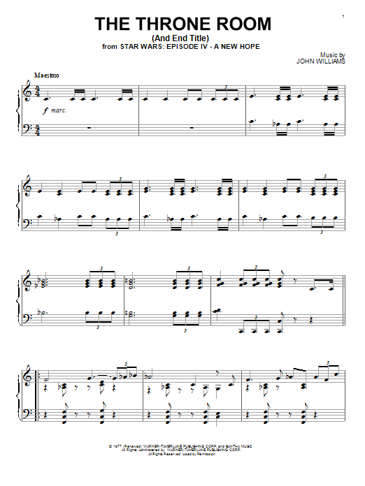 John Williams Throne Room and End Title (from Star Wars: A New Hope) sheet music notes and chords. Download Printable PDF.