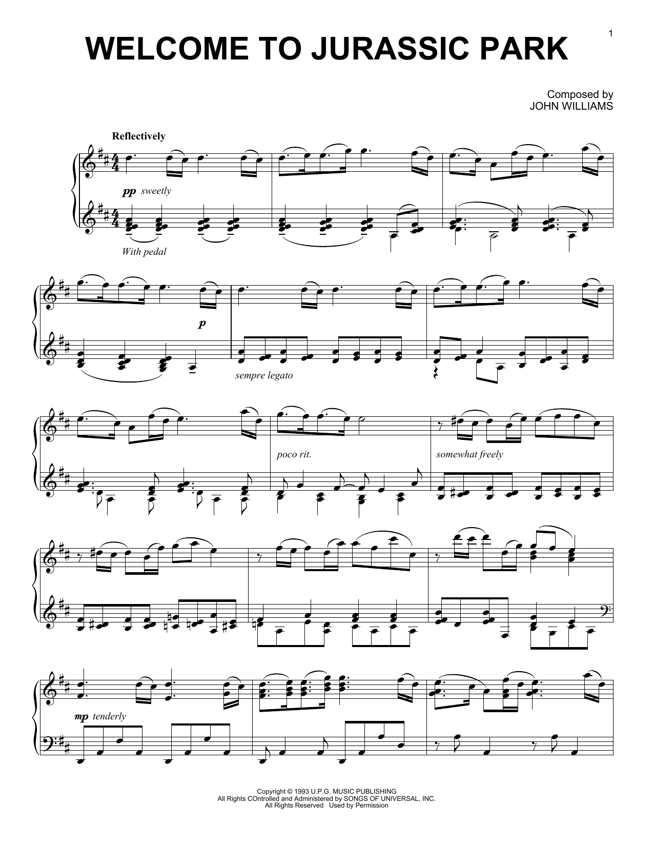 John Williams Welcome To Jurassic Park (from Jurassic Park) sheet music notes and chords. Download Printable PDF.