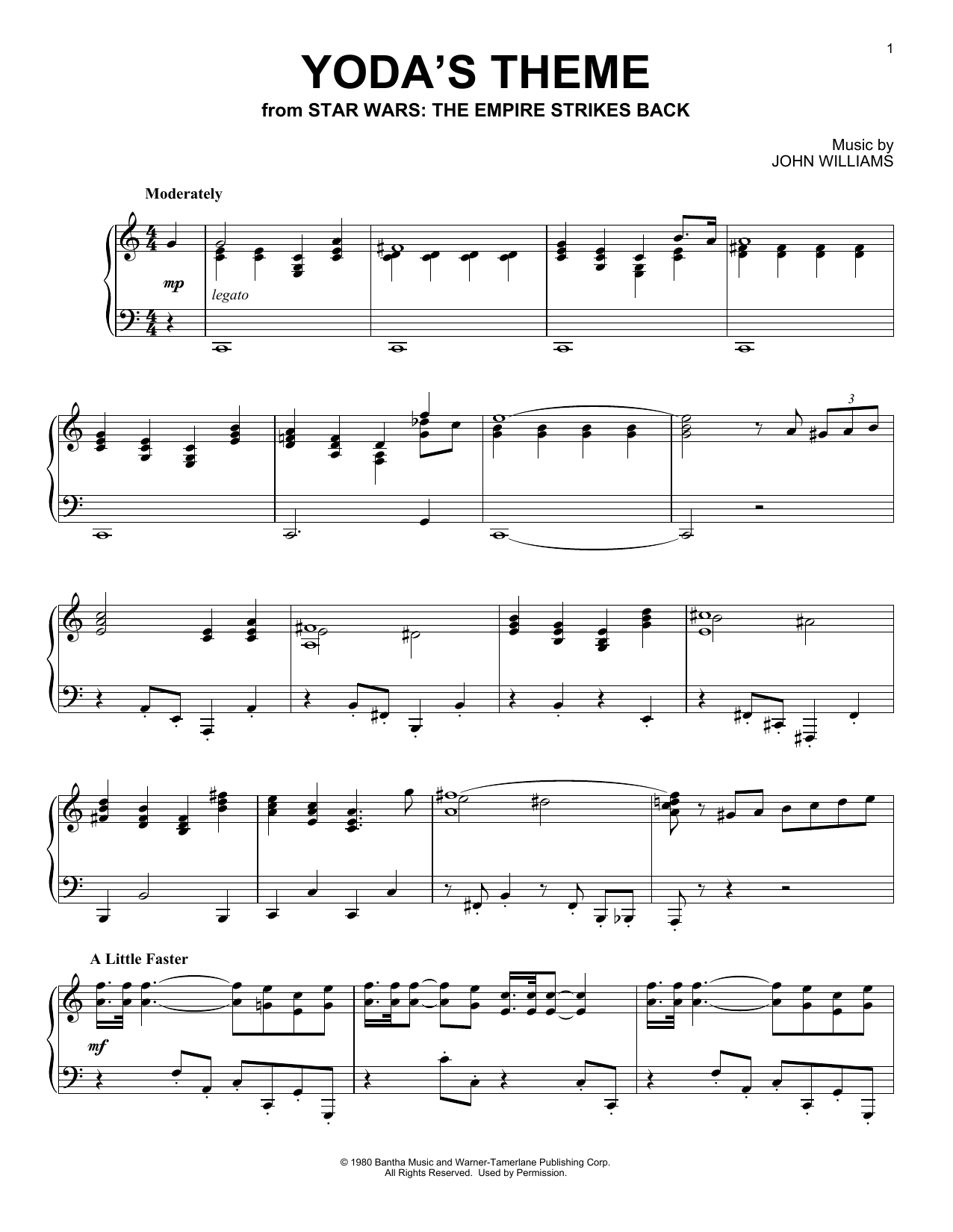 John Williams Yoda's Theme (from Star Wars: The Empire Strikes Back) sheet music notes and chords. Download Printable PDF.