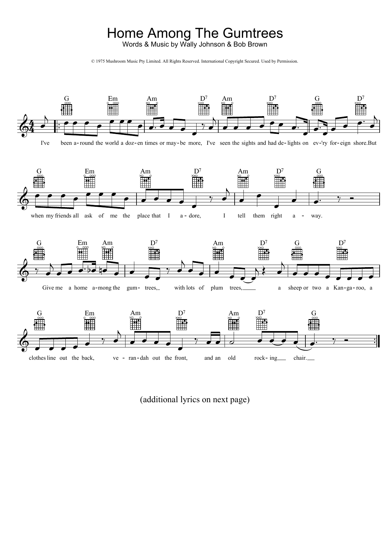 John Williamson Home Among The Gumtrees sheet music notes and chords. Download Printable PDF.