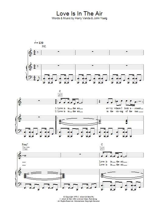 John Paul Young Love Is In The Air sheet music notes and chords. Download Printable PDF.