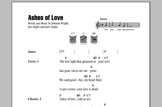 Johnnie & Jack Ashes Of Love sheet music notes and chords. Download Printable PDF.