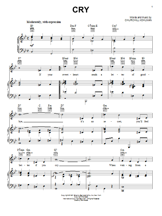 Johnnie Ray Cry sheet music notes and chords. Download Printable PDF.