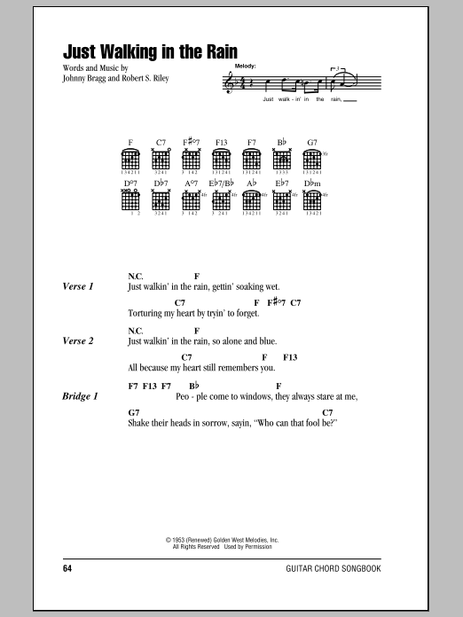 Johnnie Ray Just Walking In The Rain sheet music notes and chords. Download Printable PDF.