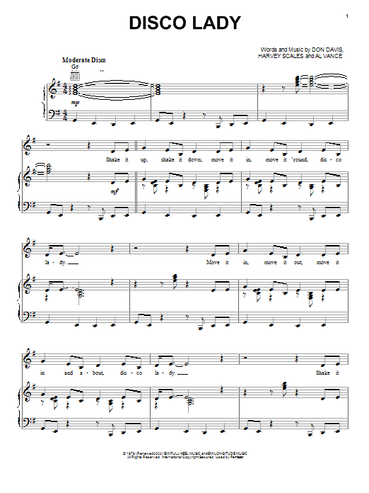 Learn to play Johnnie Taylor Disco Lady sheet music for Piano, Vocal & Guitar Chords (Right-Hand Melody) in minutes. Price: 7.8900$ Johnnie Taylor Disco Lady sheet music notes and chords arranged for Piano, Vocal & Guitar Chords (Right-Hand Melody)