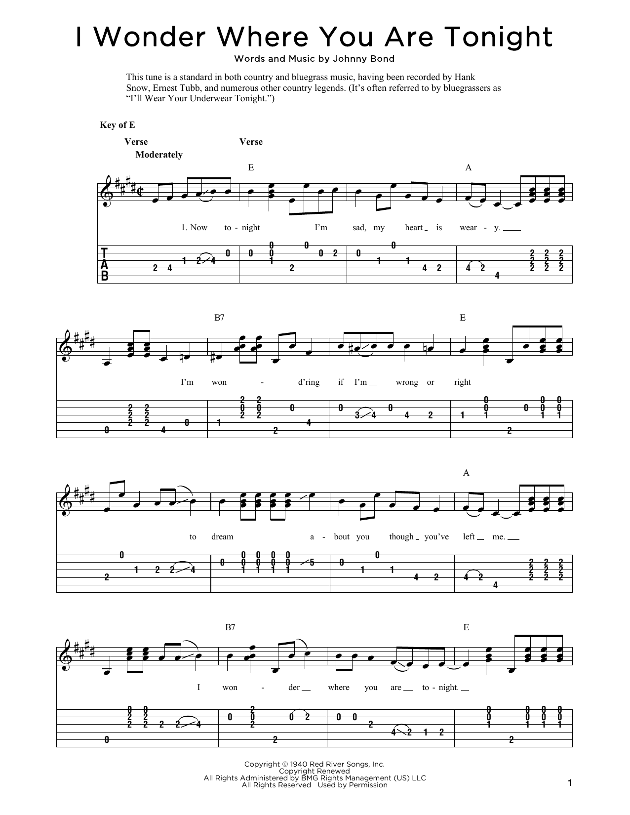 Johnny Bond I Wonder Where You Are Tonight (arr. Fred Sokolow) sheet music notes and chords. Download Printable PDF.