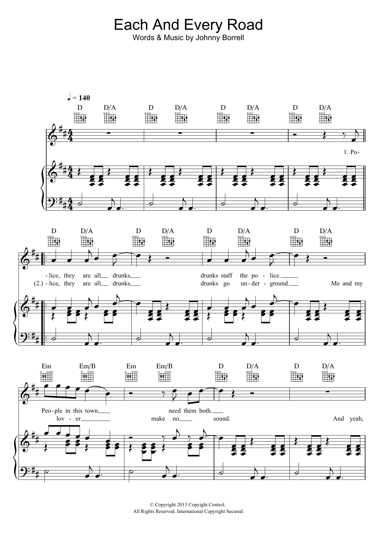 Learn to play Johnny Borrell Each And Every Road sheet music for Piano, Vocal & Guitar Chords in minutes. Price: 7.8900$ Johnny Borrell Each And Every Road sheet music notes and chords arranged for Piano, Vocal & Guitar Chords