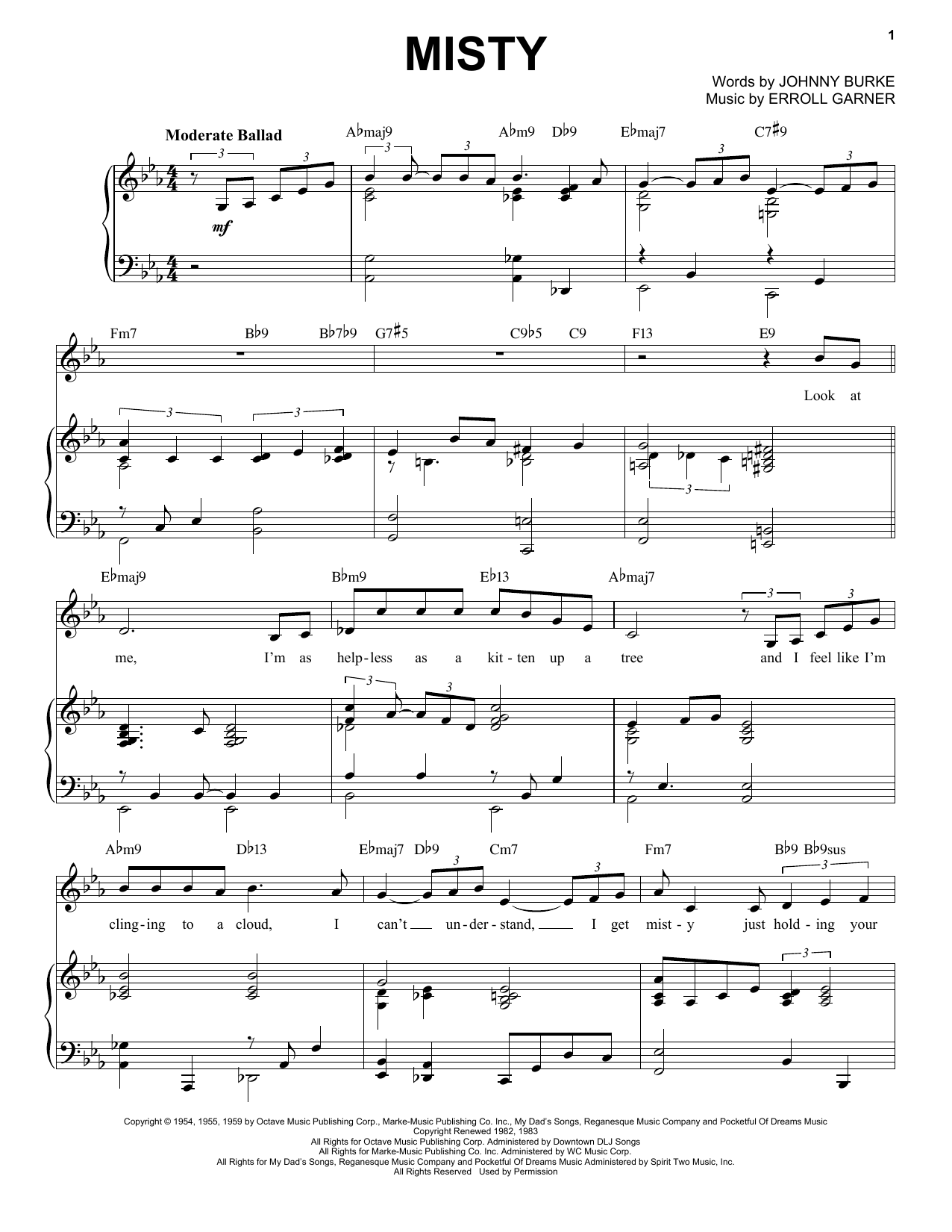 Johnny Burke and Erroll Garner Misty [Jazz version] (arr. Brent Edstrom) sheet music notes and chords. Download Printable PDF.