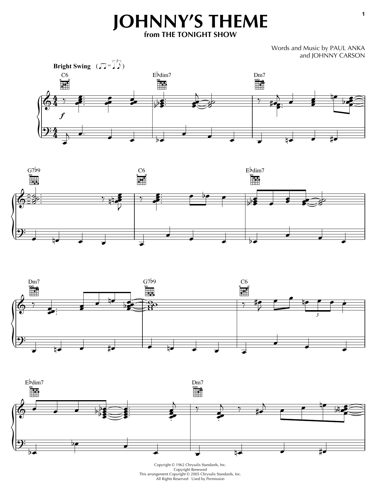 Learn to play Johnny Carson Johnny's Theme sheet music for Piano Solo in minutes. Price: 7.8900$ Johnny Carson Johnny's Theme sheet music notes and chords arranged for Piano Solo