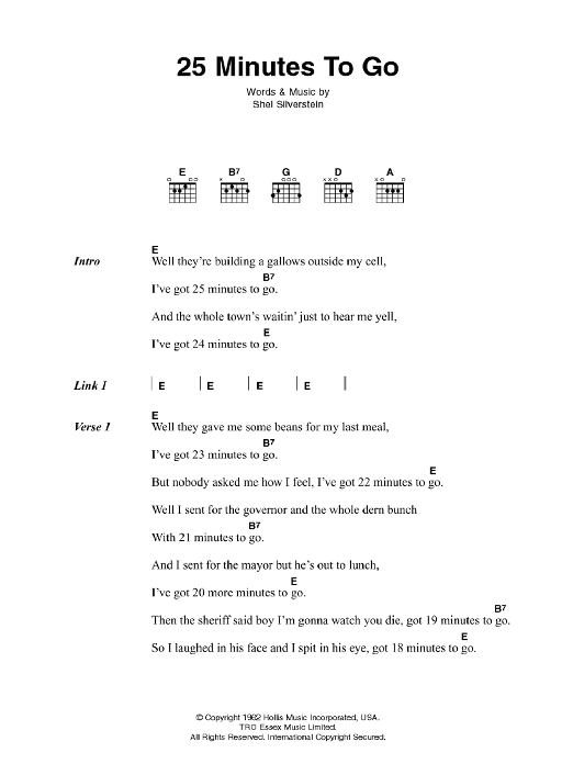 Johnny Cash 25 Minutes To Go sheet music notes and chords. Download Printable PDF.