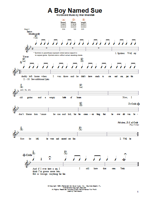 Johnny Cash A Boy Named Sue sheet music notes and chords. Download Printable PDF.