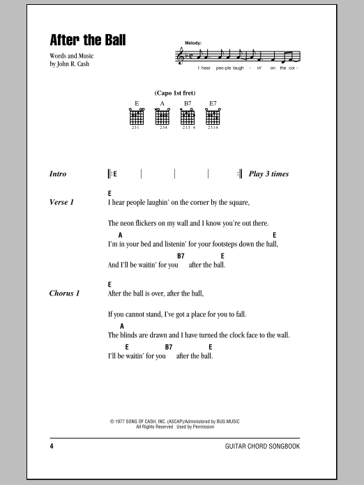 Johnny Cash After The Ball sheet music notes and chords. Download Printable PDF.