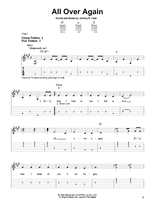 Johnny Cash All Over Again sheet music notes and chords. Download Printable PDF.