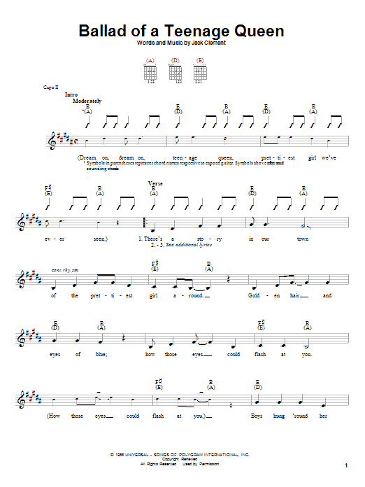 Johnny Cash Ballad Of A Teenage Queen sheet music notes and chords. Download Printable PDF.