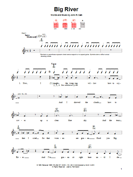 Johnny Cash Big River sheet music notes and chords. Download Printable PDF.