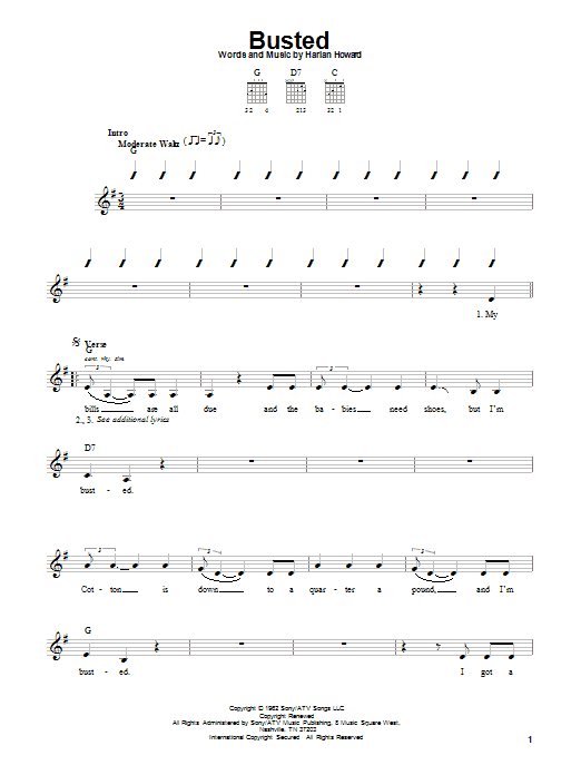 Johnny Cash Busted sheet music notes and chords. Download Printable PDF.