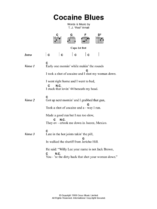 Johnny Cash Cocaine Blues sheet music notes and chords. Download Printable PDF.