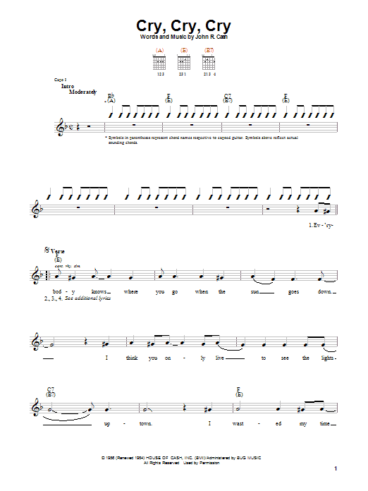 Johnny Cash Cry, Cry, Cry sheet music notes and chords arranged for Easy Guitar Tab