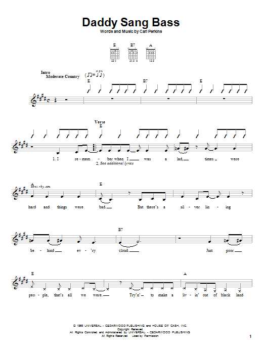 Johnny Cash Daddy Sang Bass sheet music notes and chords. Download Printable PDF.