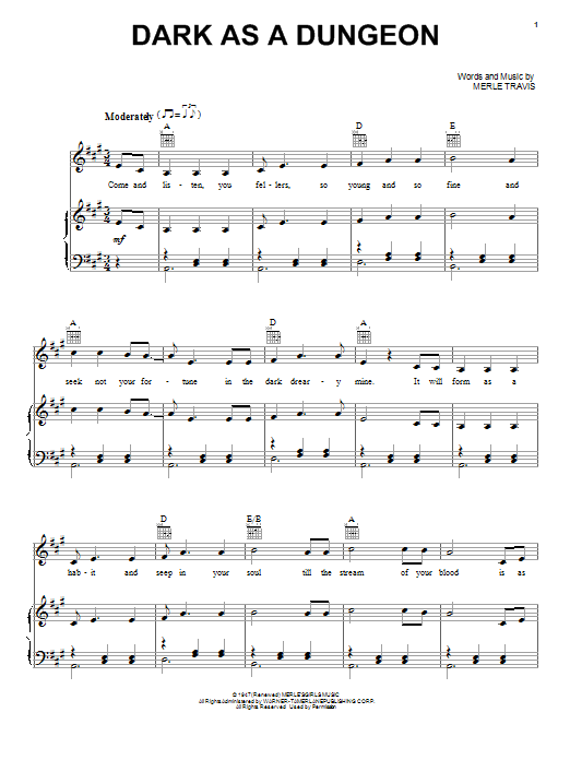 Johnny Cash Dark As A Dungeon sheet music notes and chords. Download Printable PDF.