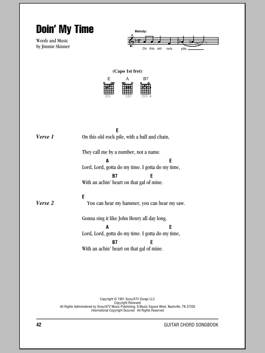 Johnny Cash Doin' My Time sheet music notes and chords. Download Printable PDF.