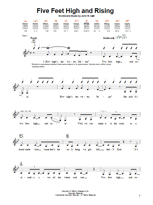 Johnny Cash Five Feet High And Rising sheet music notes and chords. Download Printable PDF.