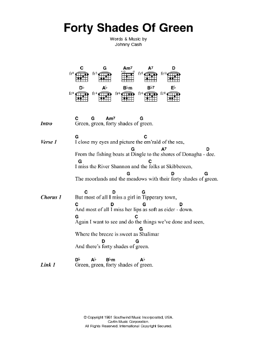 Johnny Cash Forty Shades Of Green sheet music notes and chords. Download Printable PDF.