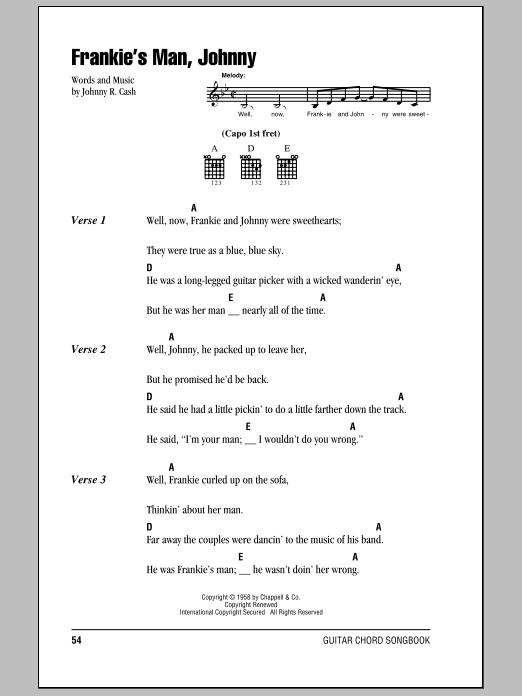 Johnny Cash Frankie's Man, Johnny sheet music notes and chords. Download Printable PDF.