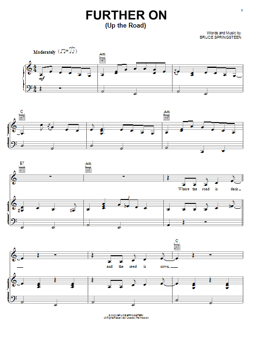 Learn to play Johnny Cash Further On (Up The Road) sheet music for Piano, Vocal & Guitar Chords (Right-Hand Melody) in minutes. Price: 7.8900$ Johnny Cash Further On (Up The Road) sheet music notes and chords arranged for Piano, Vocal & Guitar Chords (Right-Hand Melody)