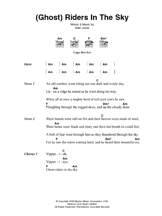 Johnny Cash Ghost Riders In The Sky sheet music notes and chords. Download Printable PDF.