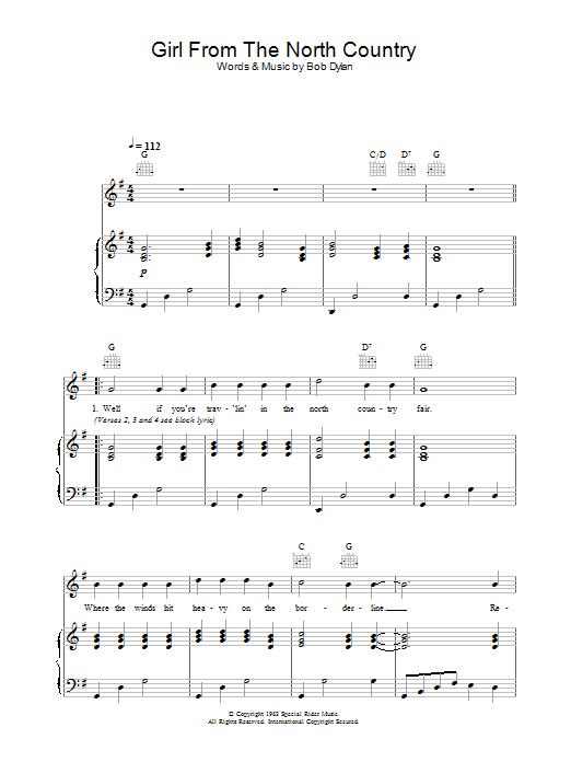 Johnny Cash Girl From The North Country sheet music notes and chords. Download Printable PDF.