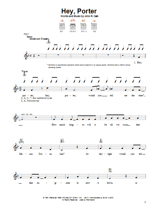 Johnny Cash Hey, Porter sheet music notes and chords. Download Printable PDF.