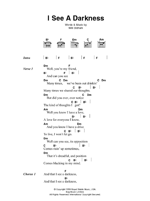 Johnny Cash I See A Darkness sheet music notes and chords. Download Printable PDF.