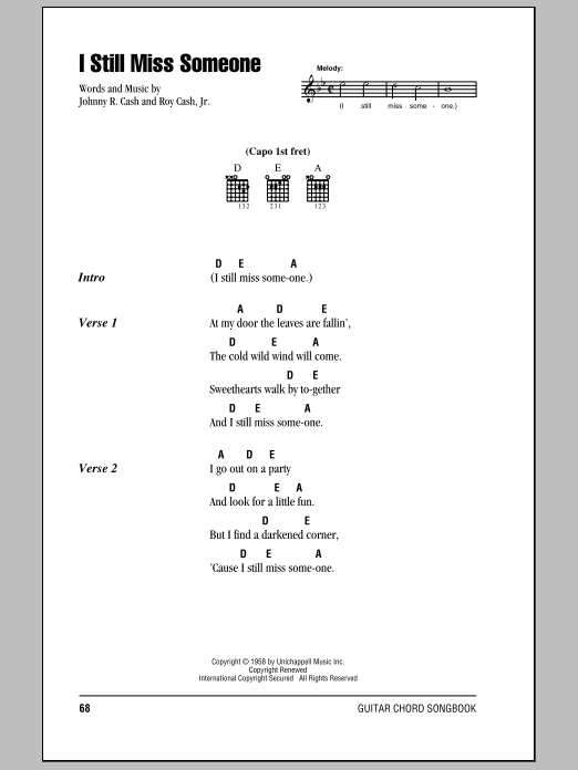 Johnny Cash I Still Miss Someone sheet music notes and chords. Download Printable PDF.