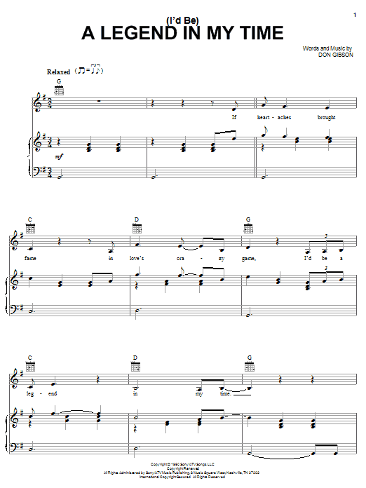 Learn to play Johnny Cash (I'd Be) A Legend In My Time sheet music for Piano, Vocal & Guitar Chords (Right-Hand Melody) in minutes. Price: 7.8900$ Johnny Cash (I'd Be) A Legend In My Time sheet music notes and chords arranged for Piano, Vocal & Guitar Chords (Right-Hand Melody)