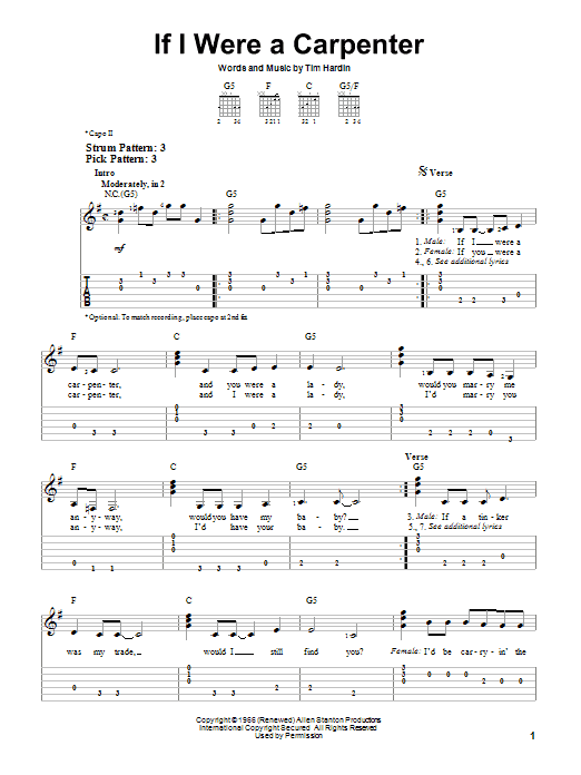 Johnny Cash If I Were A Carpenter sheet music notes and chords. Download Printable PDF.