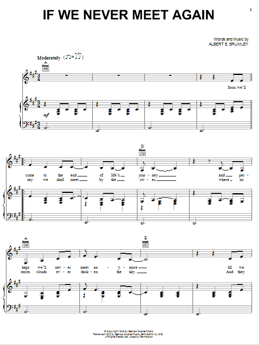 Johnny Cash If We Never Meet Again sheet music notes and chords arranged for Piano, Vocal & Guitar Chords (Right-Hand Melody)