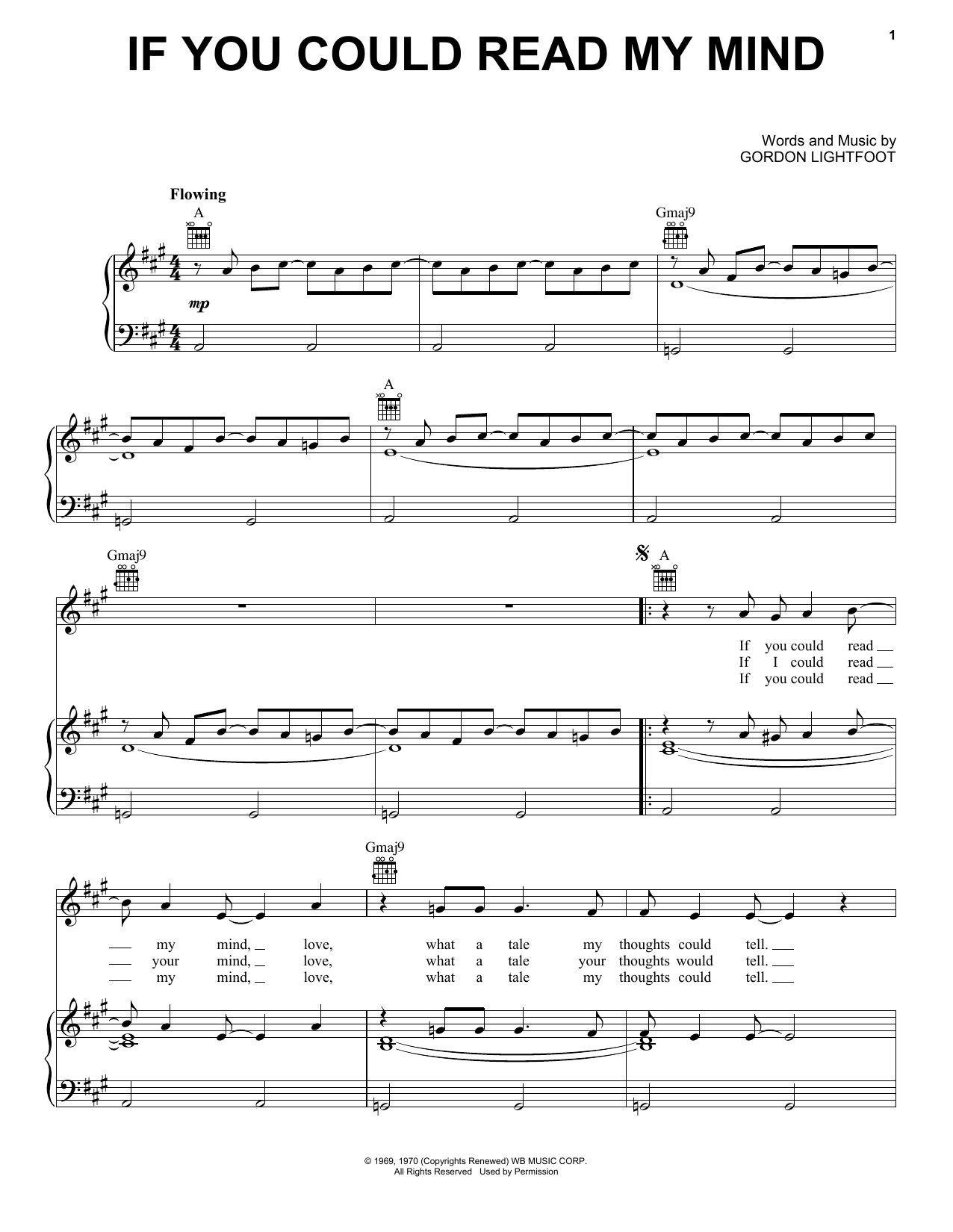 Gordon Lightfoot If You Could Read My Mind sheet music notes and chords. Download Printable PDF.