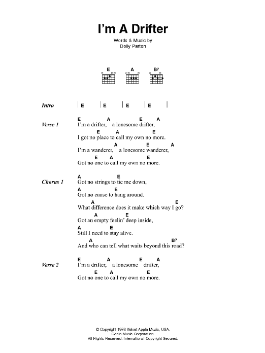 Johnny Cash I'm A Drifter sheet music notes and chords. Download Printable PDF.