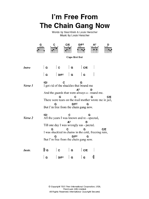 Johnny Cash I'm Free From The Chain Gang Now sheet music notes and chords. Download Printable PDF.