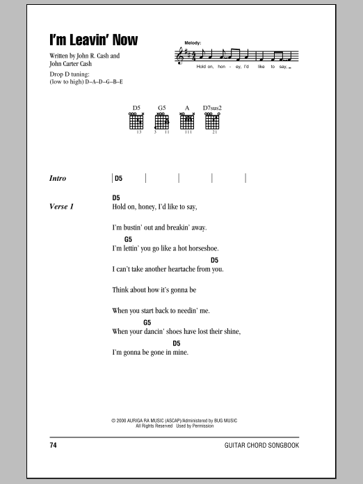 Johnny Cash I'm Leavin' Now sheet music notes and chords. Download Printable PDF.