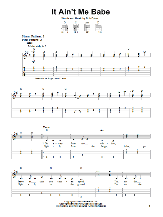 Johnny Cash It Ain't Me Babe sheet music notes and chords. Download Printable PDF.