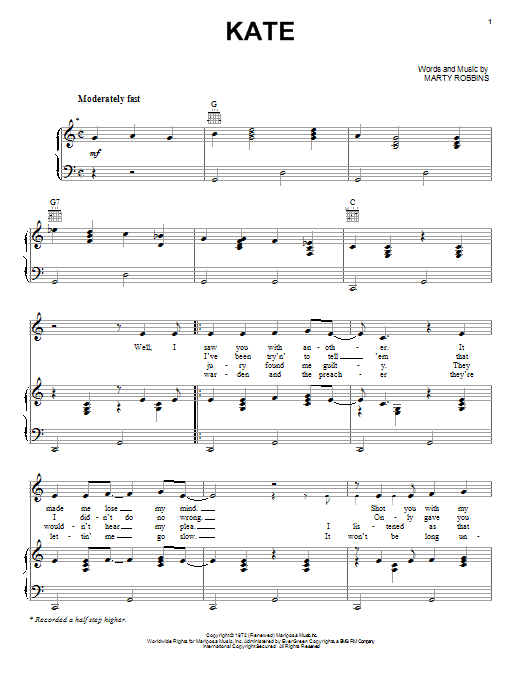 Learn to play Johnny Cash Kate sheet music for Piano, Vocal & Guitar Chords (Right-Hand Melody) in minutes. Price: 7.8900$ Johnny Cash Kate sheet music notes and chords arranged for Piano, Vocal & Guitar Chords (Right-Hand Melody)