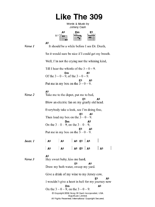 Johnny Cash Like The 309 sheet music notes and chords. Download Printable PDF.