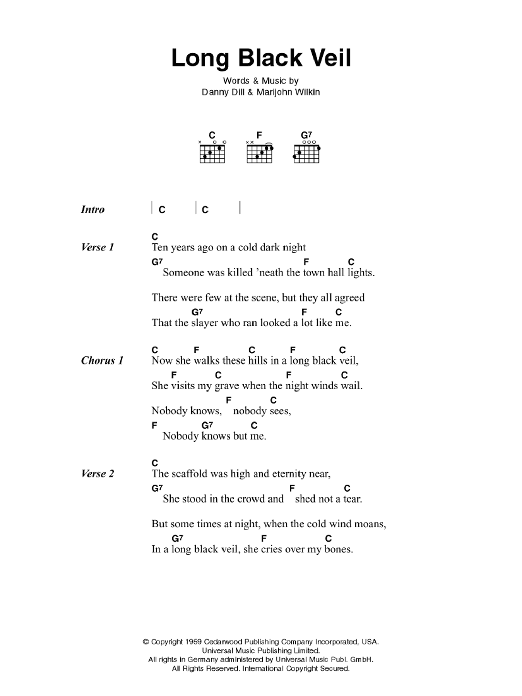 Johnny Cash Long Black Veil sheet music notes and chords. Download Printable PDF.