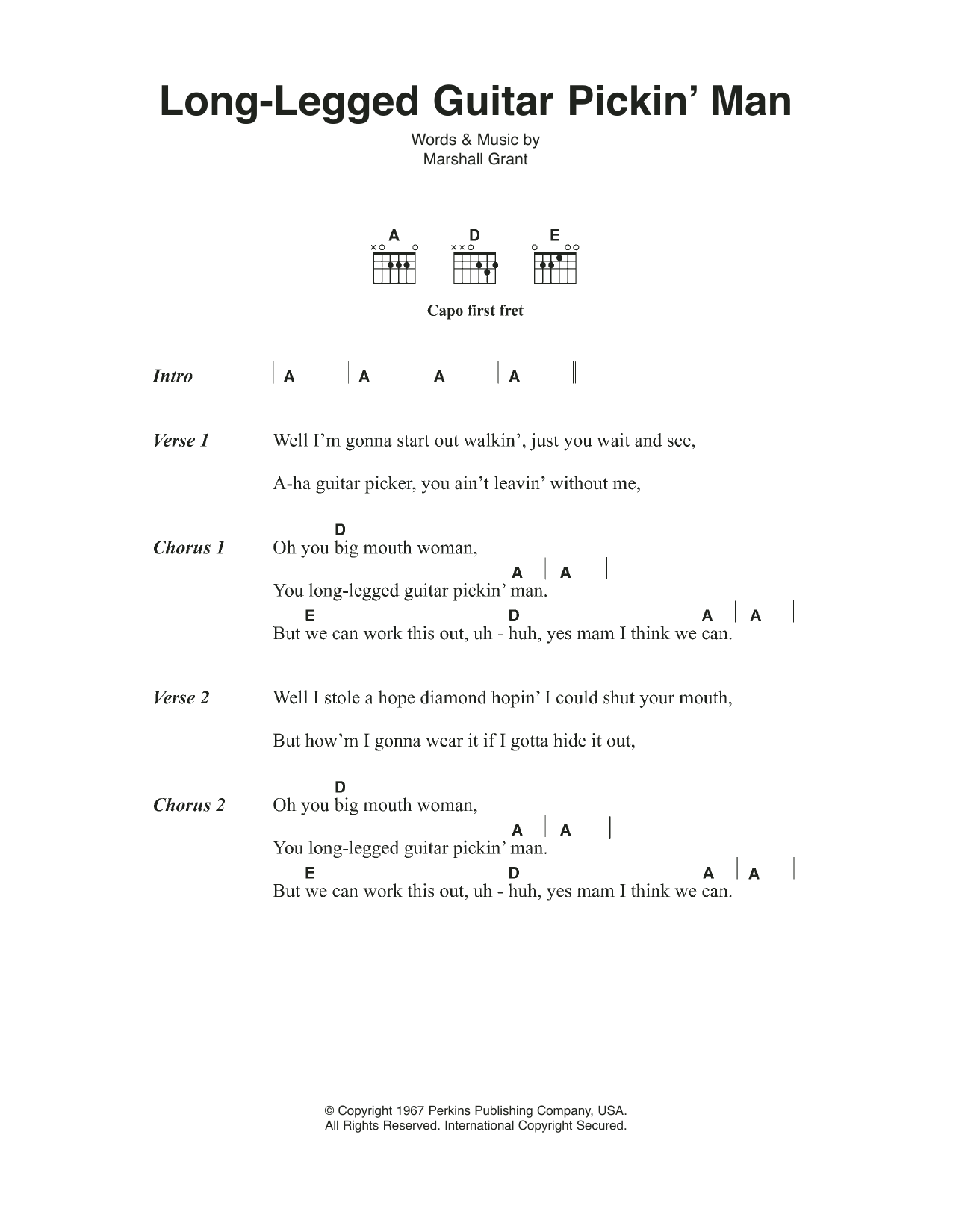 Johnny Cash Long Legged Guitar Pickin' Man sheet music notes and chords. Download Printable PDF.