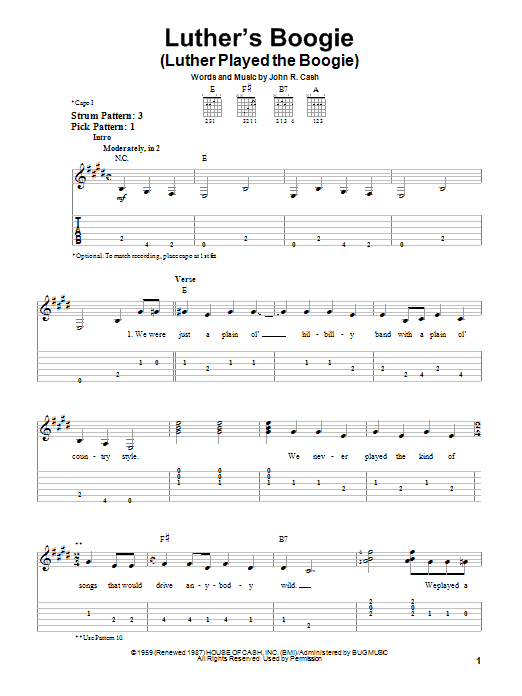 Johnny Cash Luther's Boogie (Luther Played The Boogie) sheet music notes and chords. Download Printable PDF.